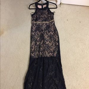 Blue and Nude halter lace gown